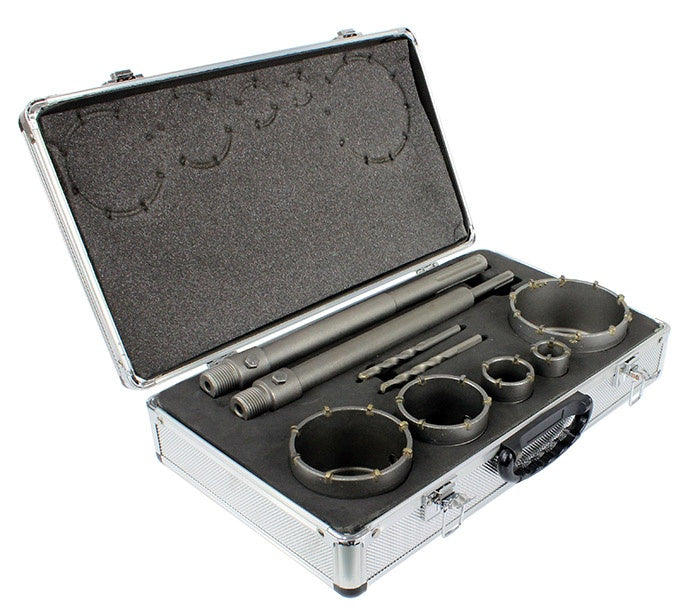 HOLE SAW SET WITH LONG ADAPTERS SDS PLUS | 30-100 MM | 9 PCS. (ES20449)
