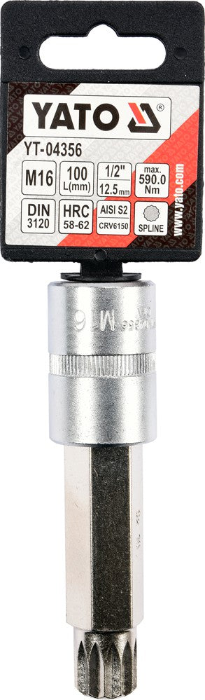 SOCKET BIT SPLINE 1/2" M16 L100MM (YT-04356)