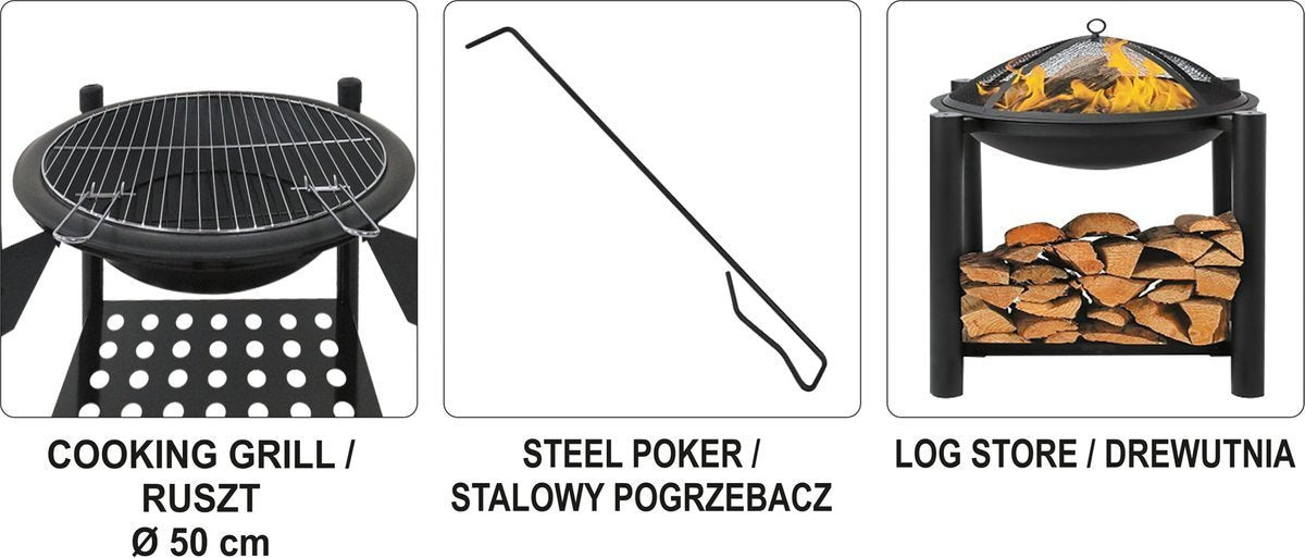 STEEL STOVE | GRATE | WITH FIREWOOD HOLDER | 50 CM (99713)