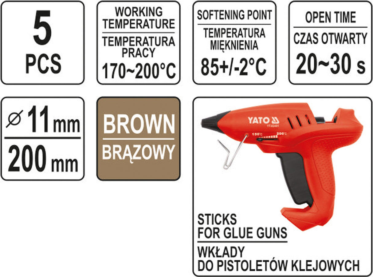 GLUE STICKS 11*200MM 5PCS BROWN (YT-82439)