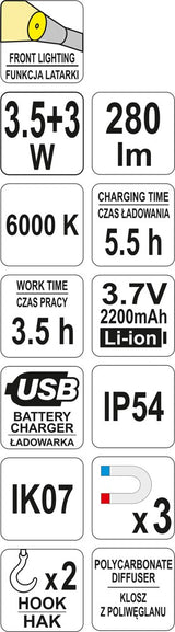 WORK LAMP RECHARGEABLE | SMD LED 3.5W + 3W (YT-08508)