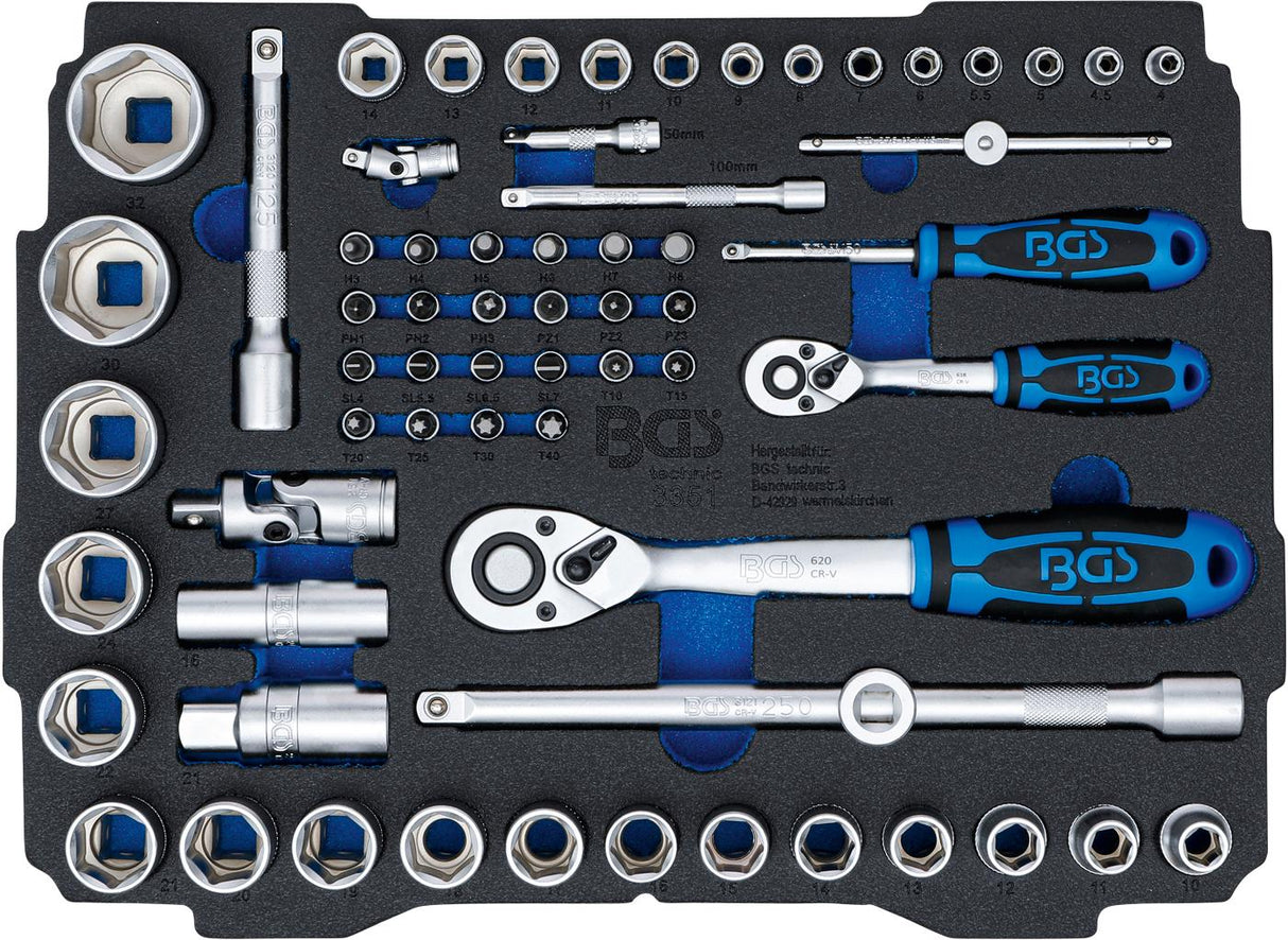 FOAM TRAY FOR BGS BOXSYS1 & 2: SOCKET SET 6.3 MM (1/4") / 12.5 MM (1/2") | BGS SYSTAINER® | 65 PCS. (3351)