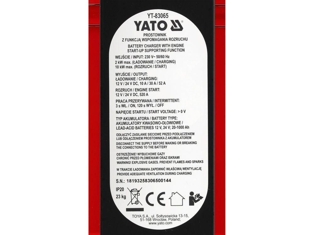 BATTERY CHARGER & JUMP STARTER 12/24V 20-1000A (YT-83065)
