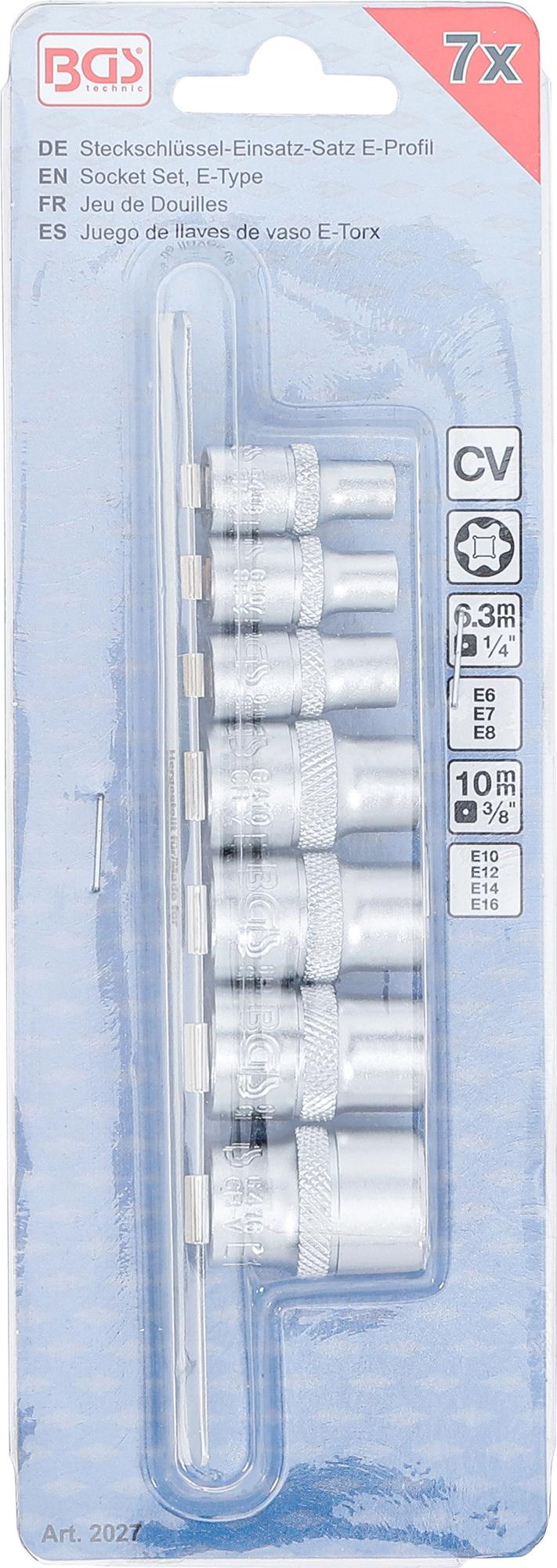 SOCKET SET, E-TYPE | 6.3 MM (1/4") / 10 MM (3/8") DRIVE | E6 - E16 | 7 PCS. (2027)
