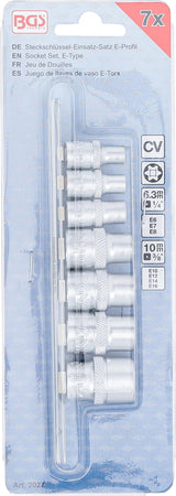 SOCKET SET, E-TYPE | 6.3 MM (1/4") / 10 MM (3/8") DRIVE | E6 - E16 | 7 PCS. (2027)