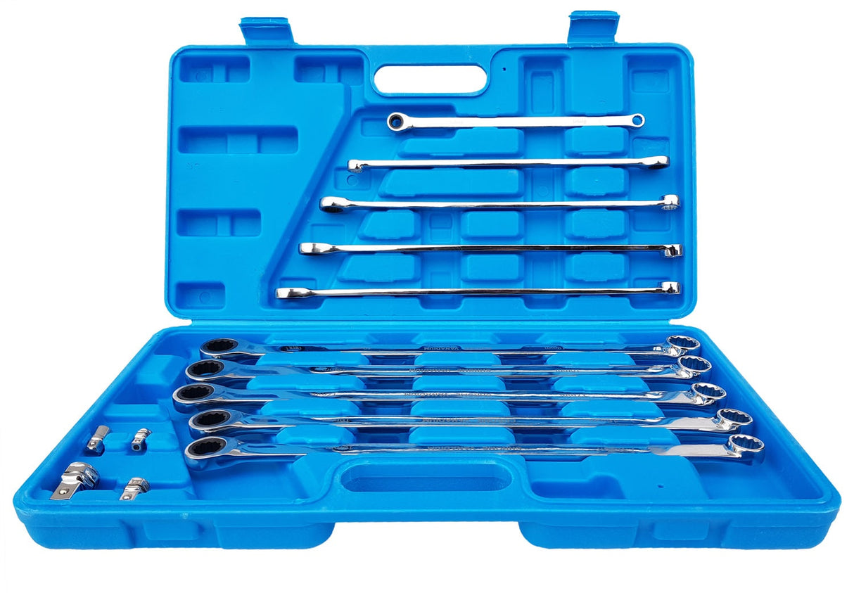 DOUBLE-SIDED RATCHET WRENCH SET | WITH ADAPTERS | LONG TYPE | 8-19 MM | 14 PCS. (SK5004)