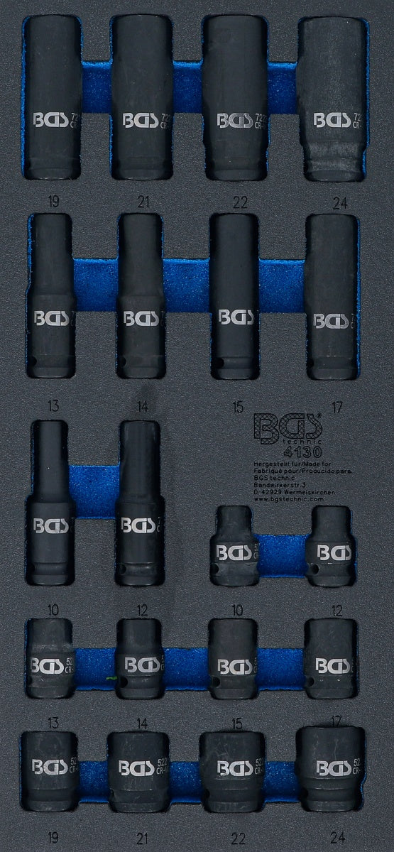 TOOL TRAY 1/3: IMPACT SOCKETS HEXAGON | 12.5 MM (1/2") | 10 - 24 MM | 20 PCS. (4130)