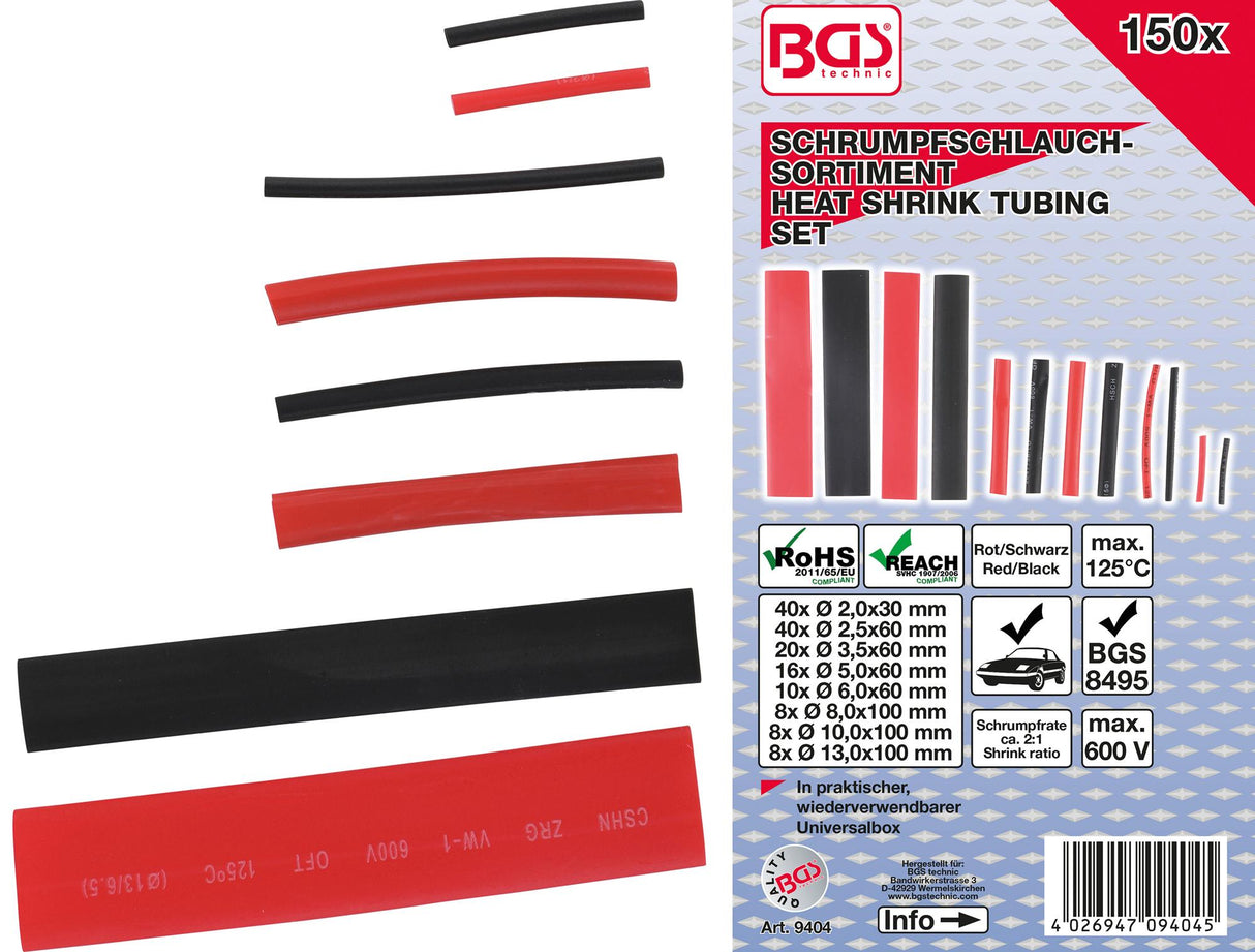 SHRINK TUBE ASSORTMENT | RED / BLACK | 150 PCS. (9404)