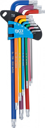 L-TYPE WRENCH SET | MULTICOLOUR | EXTRA LONG | T-STAR TAMPERPROOF (FOR TORX) WITH BALL HEAD T10 - T50 | 9 PCS. (74465)