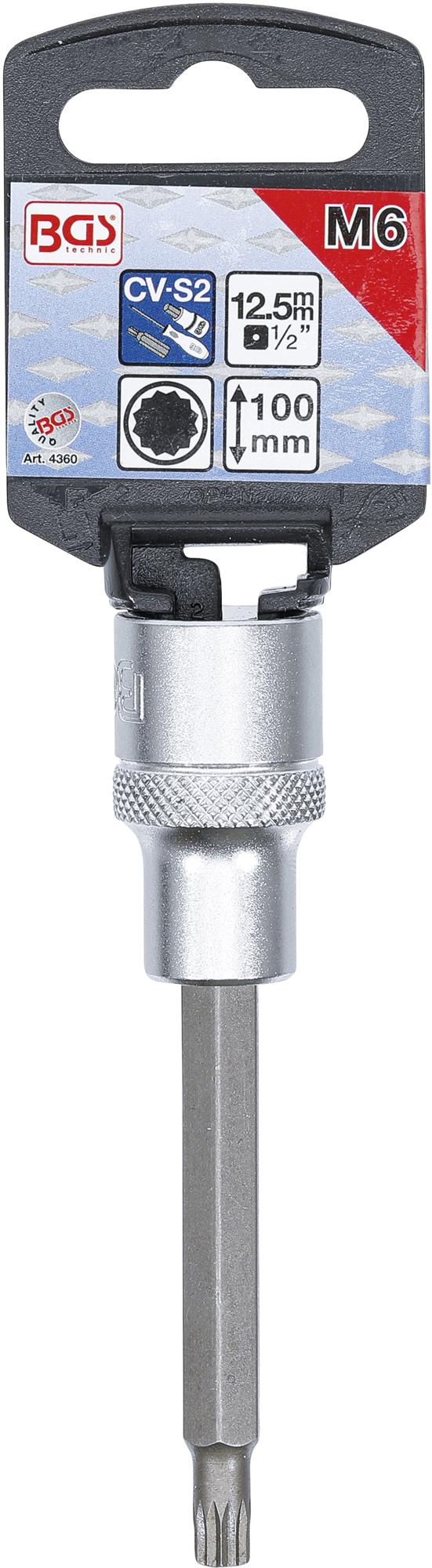 BIT SOCKET | LENGTH 100 MM | 12.5 MM (1/2") DRIVE | SPLINE (FOR XZN) | M6 (4360)