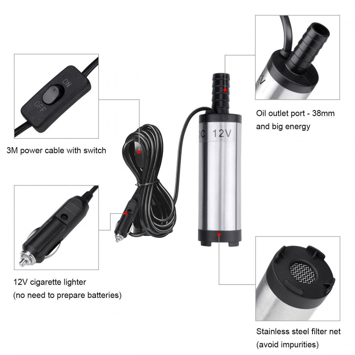 NARROW DIESEL PUMP | Ø 38 MM | 12V (TA-38C)