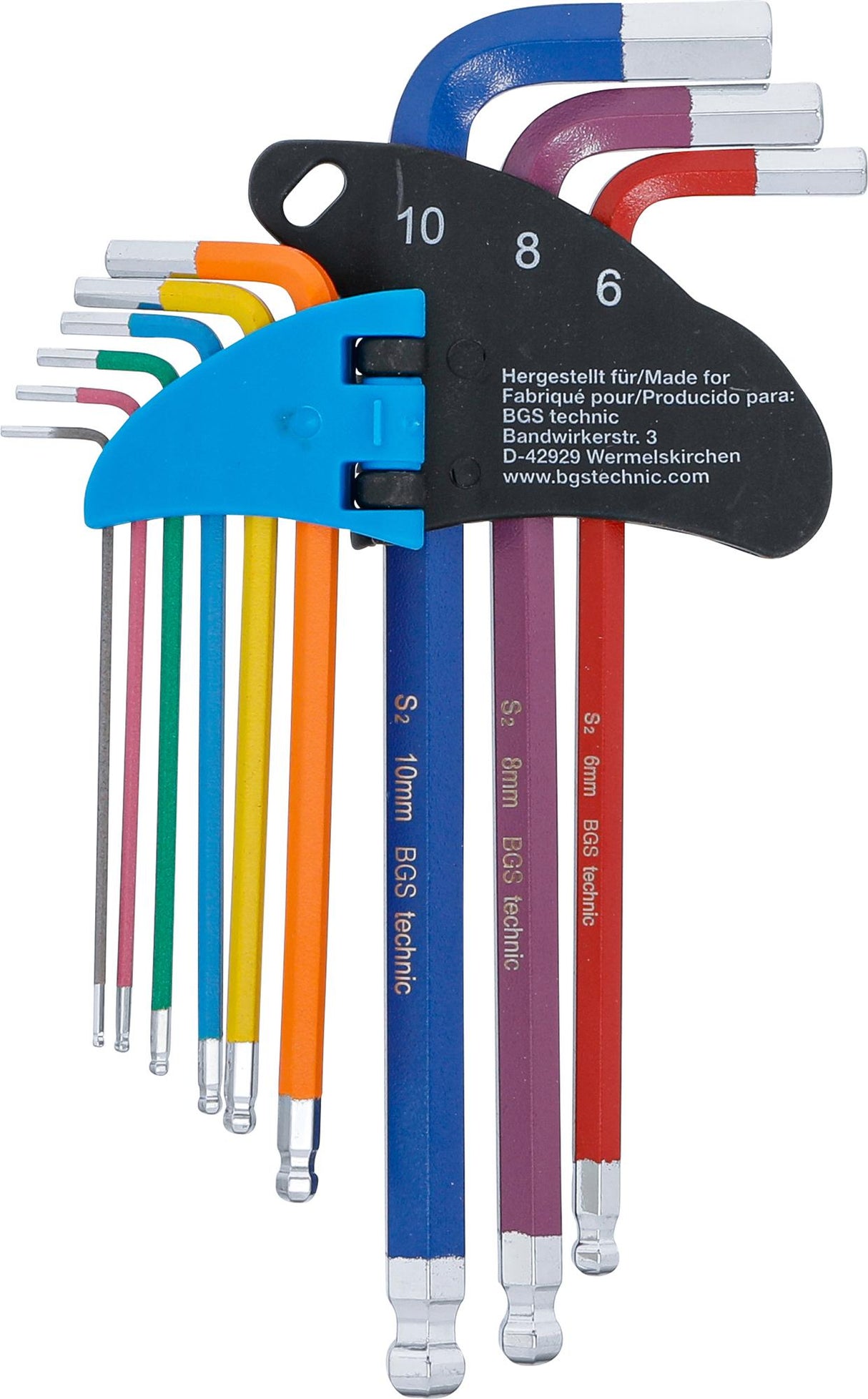 L-TYPE WRENCH SET | MULTICOLOUR | INTERNAL HEXAGON, INTERNAL HEXAGON WITH BALL HEAD 1.5 - 10 MM | 9 PCS. (74452B)