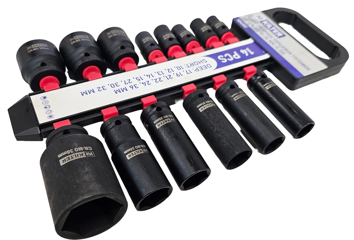SET OF IMPACT SOCKETS LONG AND SHORT | 12.5 MM (1/2") | 10-36 MM | 14 PCS. (SK1214)