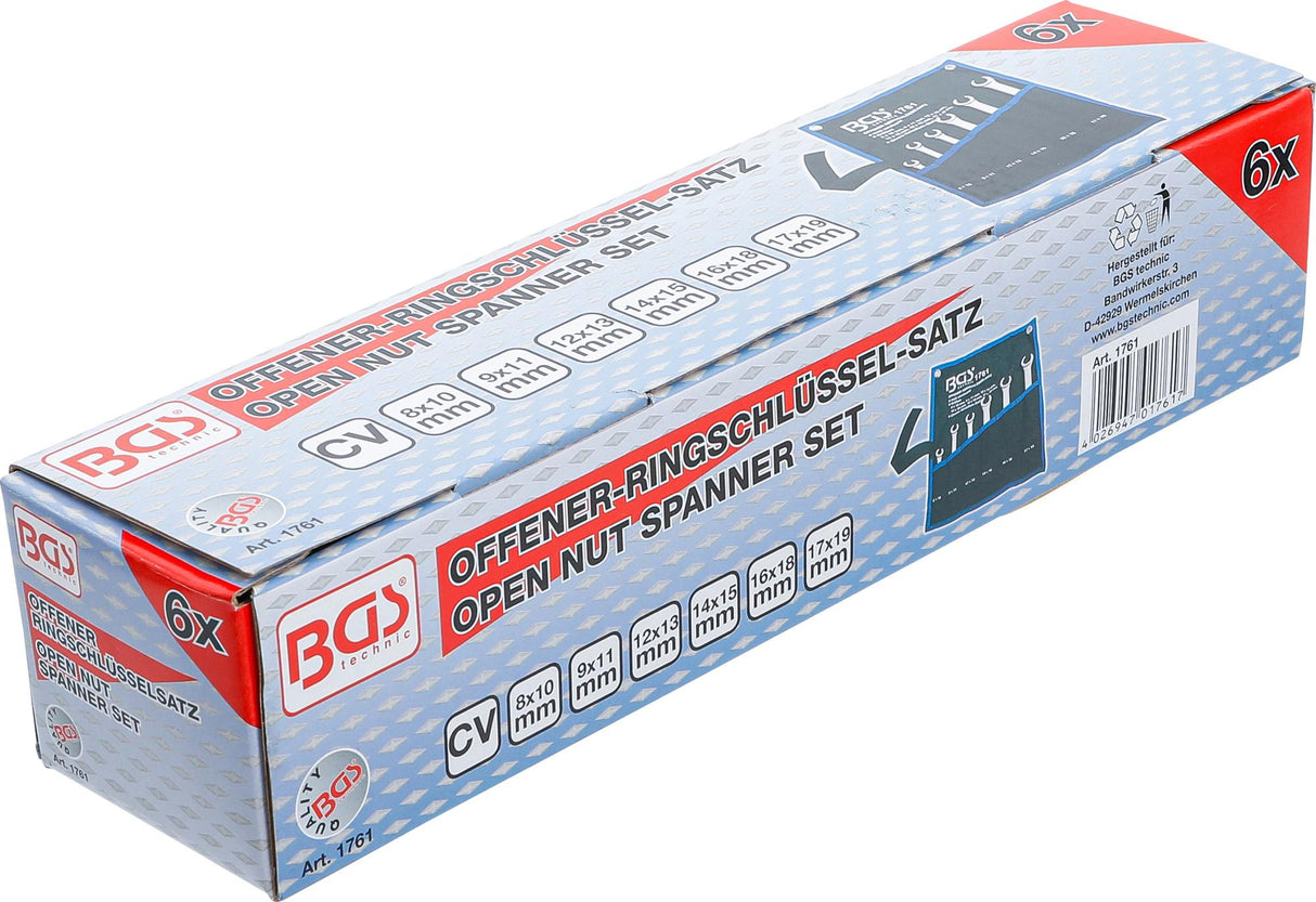 DOUBLE RING SPANNER SET, OPEN TYPE | 8 X 10 - 17 X 19 MM | 6 PCS. (1761)