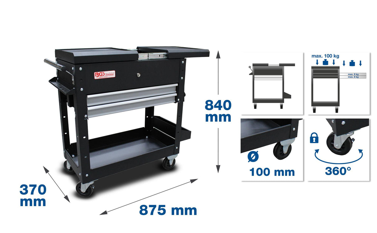 WORKSHOP TROLLEY | 2 DRAWERS | HORIZONTAL DOUBLE DRAWER SLIDE | EMPTY (4105)