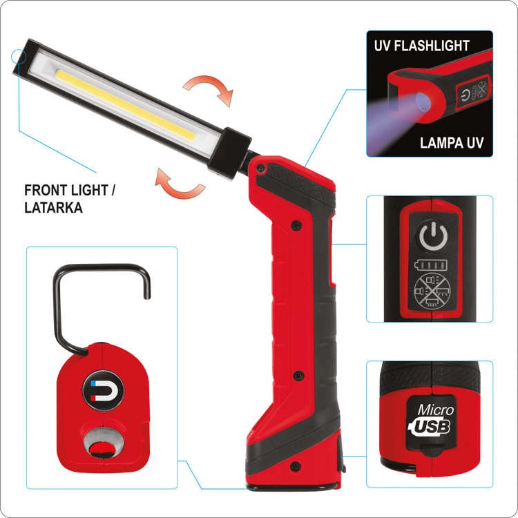 WORK LAMP RECHARGEABLE | 5W COB, 500LM + 40LM, UV (YT-08517)