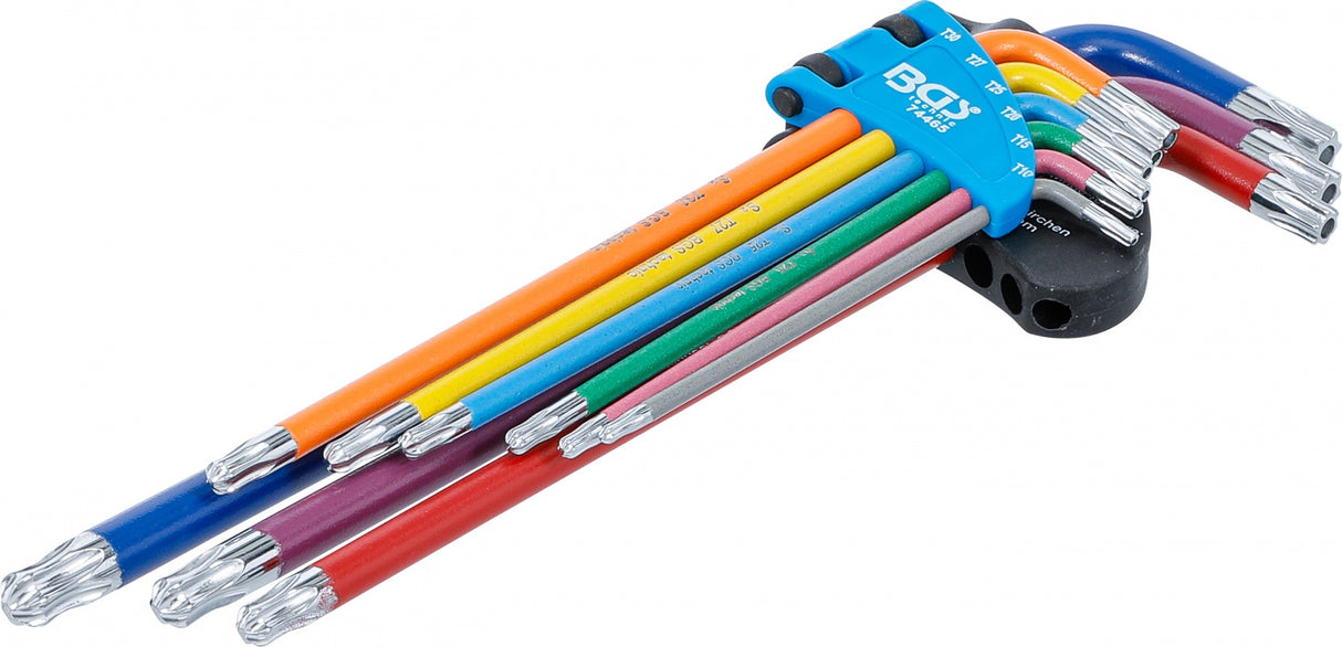 L-TYPE WRENCH SET | MULTICOLOUR | EXTRA LONG | T-STAR TAMPERPROOF (FOR TORX) WITH BALL HEAD T10 - T50 | 9 PCS. (74465)