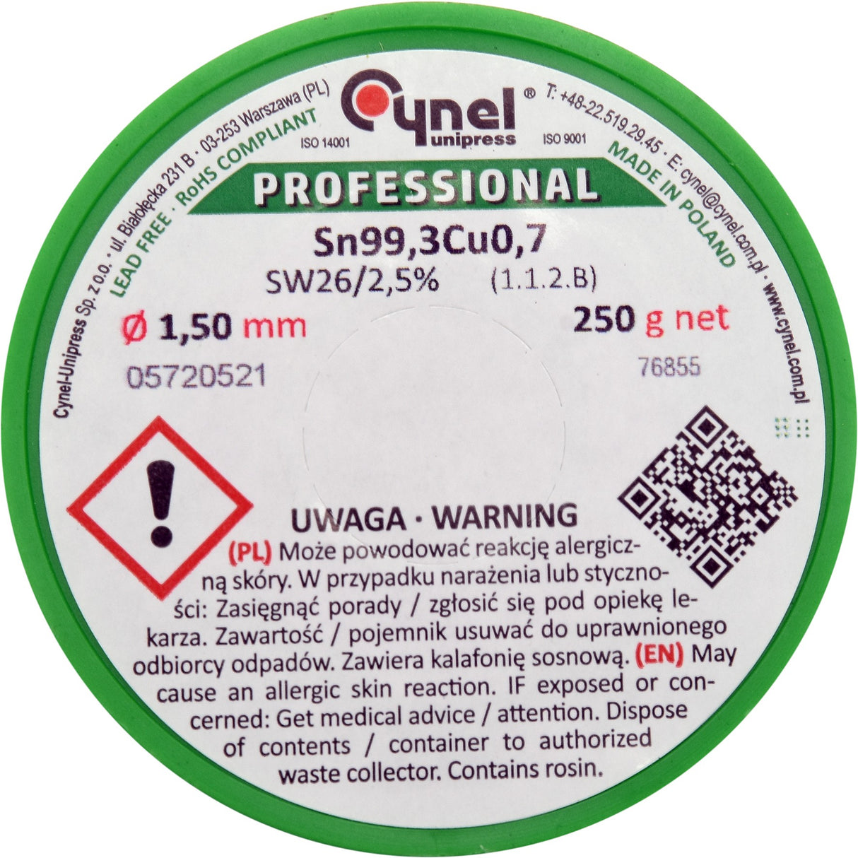 LEAD FREE SOLDER 1.5MM 250G (76855)