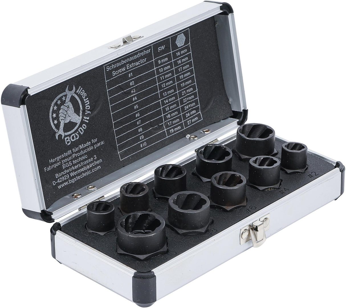 TWIST SOCKET SET (SPIRAL PROFILE) / SCREW EXTRACTOR | 10 MM (3/8") DRIVE | TWIST TYPE 9-19 MM | 10 PCS. (20210)