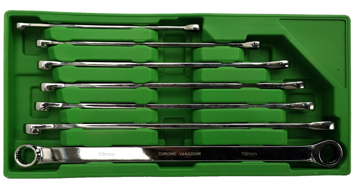 DOUBLE RING WRENCH SET WITH RATCHET | LONG TYPE | 8-19 MM | 7 PCS. (DR07)