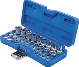 SOCKET SET, E-TYPE | 6.3 MM (1/4") / 12.5 MM (1/2") DRIVE | E4 - E24 | 28 PCS. (70099)