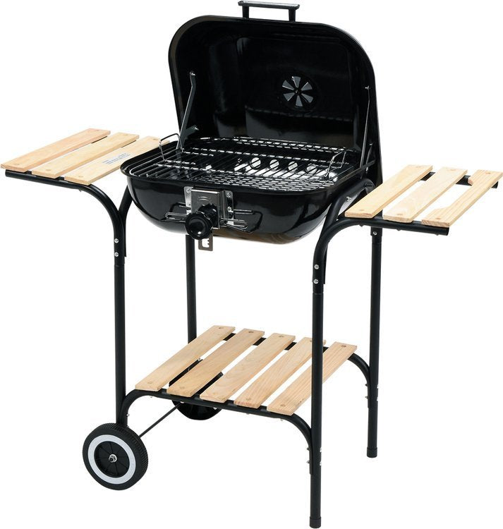 OUTDOOR BARBECUE / GRILL | WITH LID AND GRATES | WOODEN SHELVES (99581)