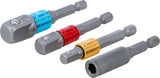 ELECTRIC DRILL ADAPTOR SET | COLOURED | 6.3 MM (1/4") DRIVE | 6.3 MM (1/4"), 10 MM (3/8"), 12.5 MM (1/2"), INTERNAL HEXAGON 6.3 MM (1/4") | 4 PCS. (20814)
