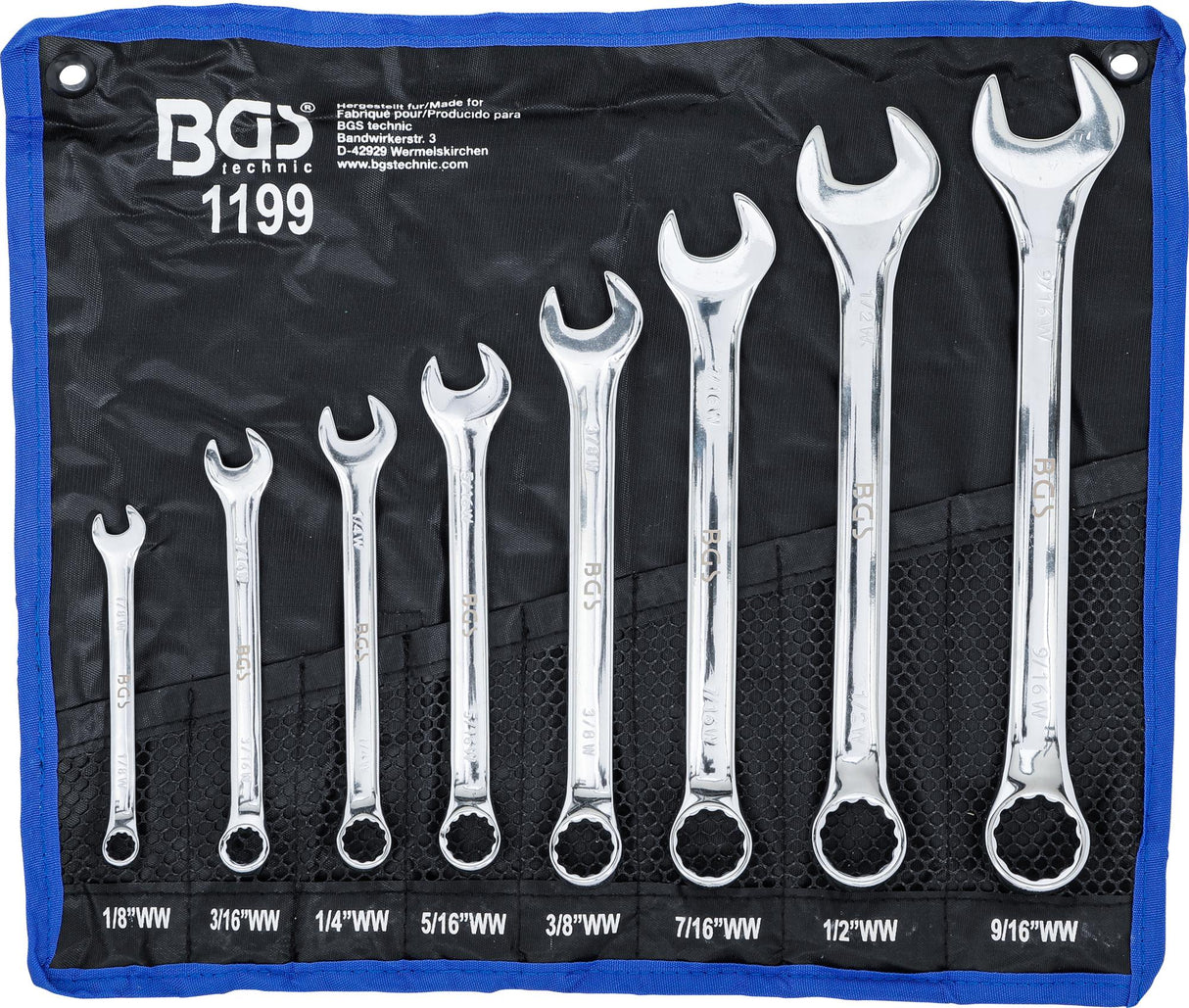 COMBINATION SPANNER SET | INCH SIZES | 1/8" - 9/16" WITHWORTH | 8 PCS. (1199)