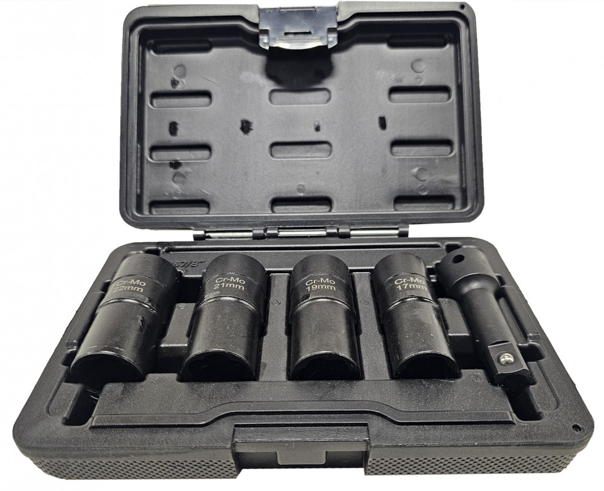 SCREW-TYPE LONG DOUBLE-SIDED IMPACT SOCKET SET | CR-MO | 12.5 MM (1/2") | 17-19-21-22 MM | 5 PCS. (SK201614)
