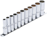 SOCKET SET, 12-POINT, DEEP | 10 MM (3/8") DRIVE | 8 - 19 MM | 11 PCS. (5252)