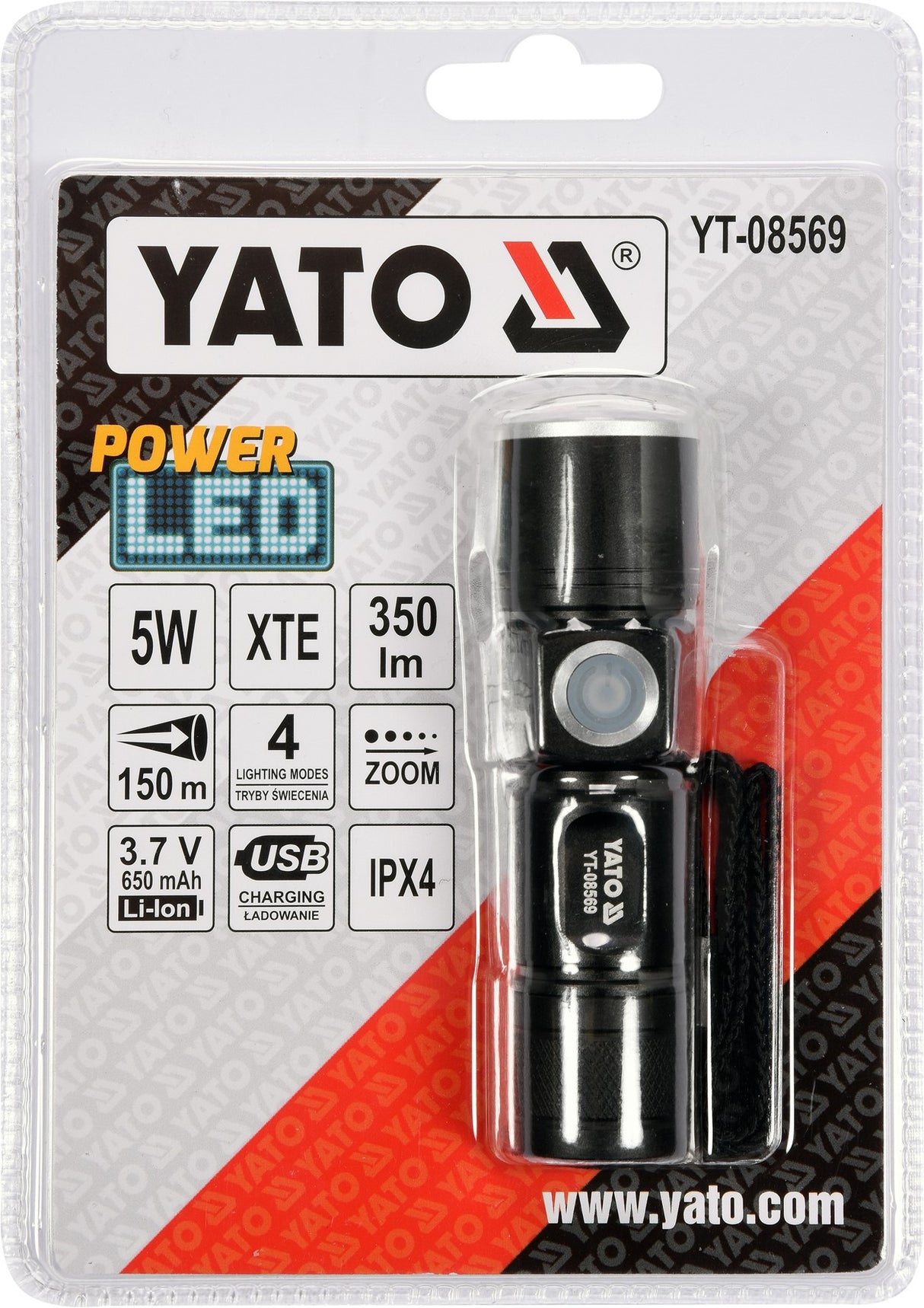 FLASHLIGHT 5W USB, 94X27MM (YT-08569)