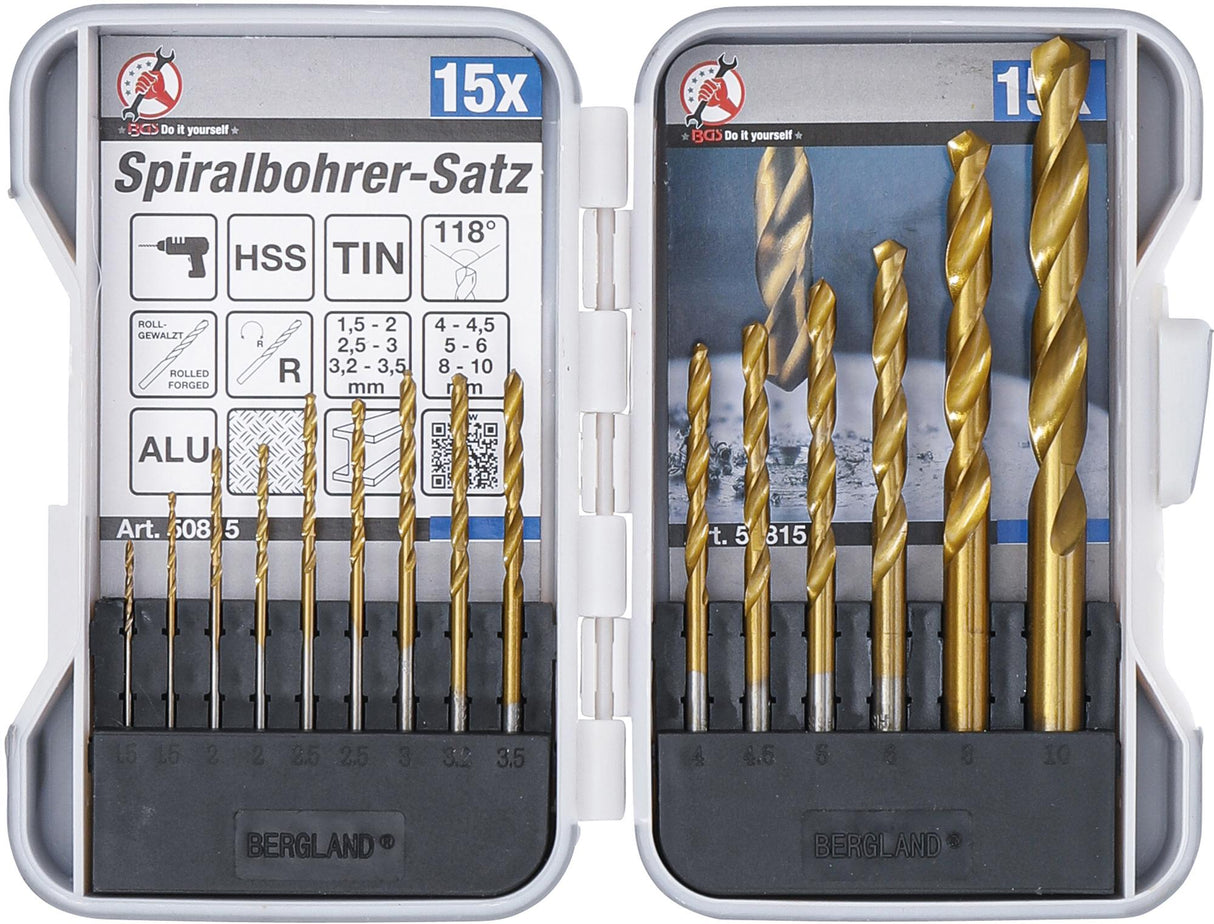 HSS TWIST DRILL SET | TITANIUM NITRATED | 1.5 - 10 MM | 15 PCS. (50815)