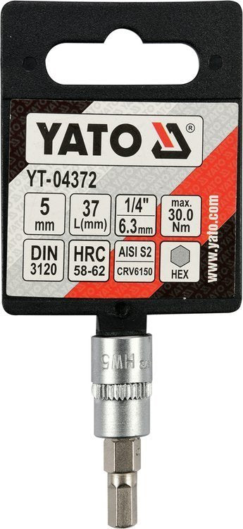 SOCKET BIT HEX 1/4" 5MM L37MM (YT-04372)