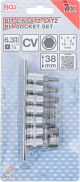 BIT SOCKET SET | 6.3 MM (1/4") DRIVE | INTERNAL HEXAGON 4 - 12 MM | 7 PCS. (2161)