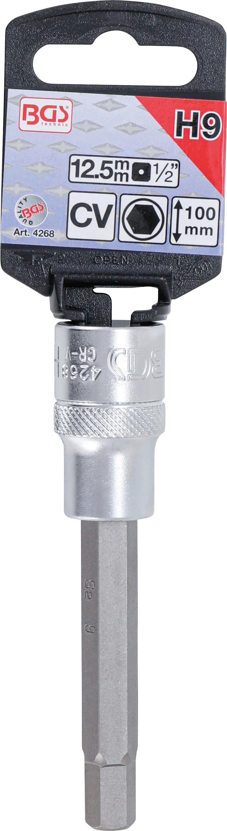 BIT SOCKET | LENGTH 100 MM | 12.5 MM (1/2") DRIVE | INTERNAL HEXAGON 9 MM (4268)