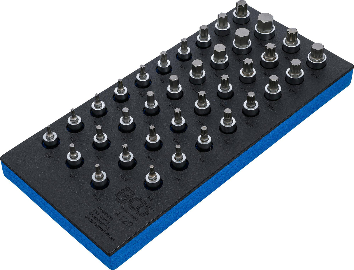 TOOL TRAY 1/3: BIT SOCKET SET | 12.5 MM (1/2") | INTERNAL HEXAGON, T-STAR (FOR TORX), SPLINE (FOR XZN), SPLINE (FOR RIBE) | 36 PCS. (4120)