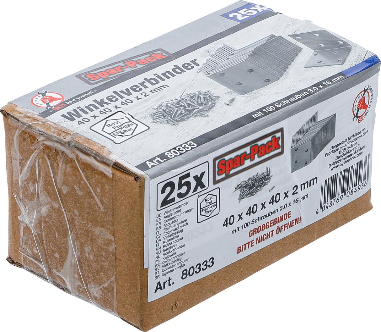 ANGLE JOINT | STAINLESS STEEL | 40 X 40 X 40 MM | ECONOMY PACK | 25 PCS. (80333)