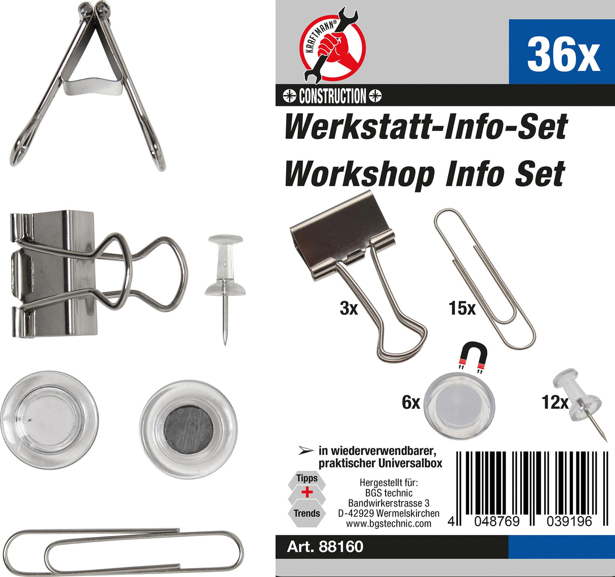 OFFICE SET WITH PAPER CLIPS, MAGNETS, PIN NEEDLES | 36 PCS. (88160)