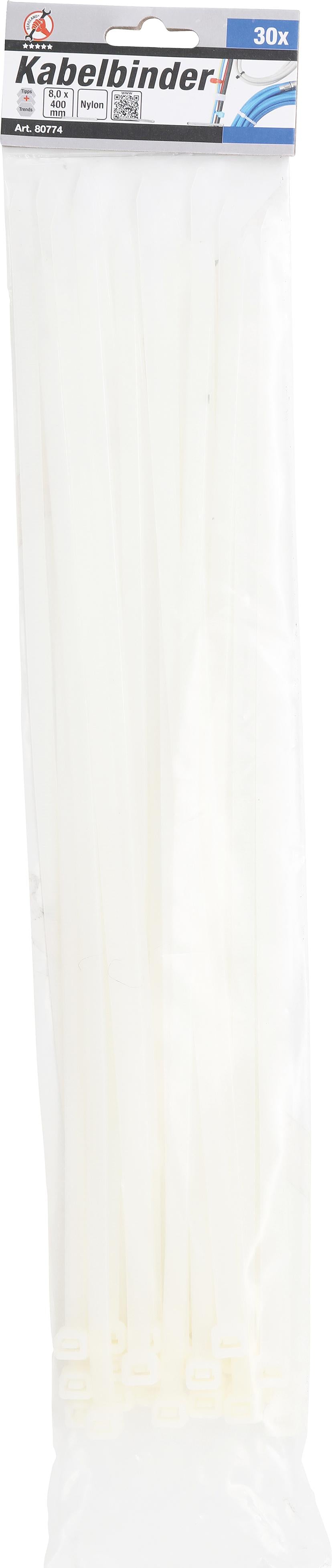 CABLE TIE ASSORTMENT | WHITE | 8.0 X 400 MM | 30 PCS. (80774)