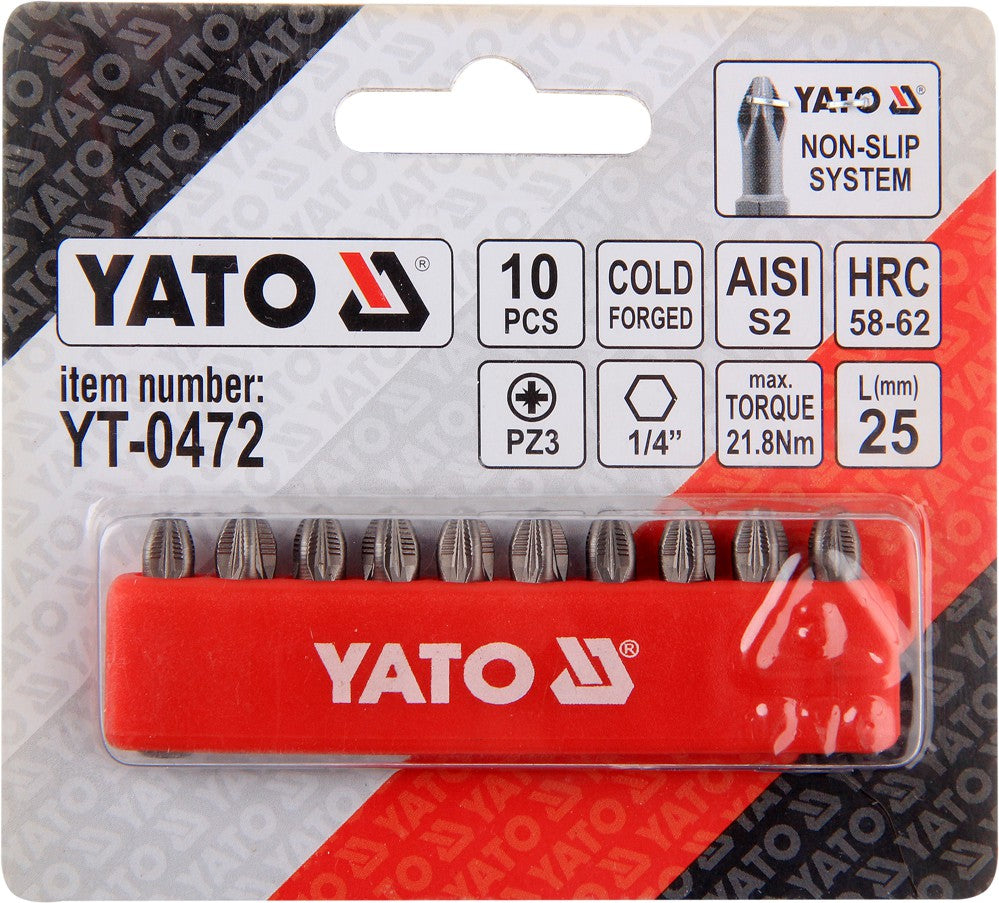SCREWDRIVER BITS 10PCS  PZ3X25MM S2 (YT-0472)
