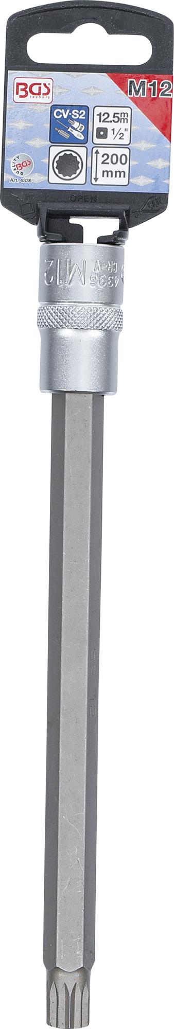 BIT SOCKET | LENGTH 200 MM | 12.5 MM (1/2") DRIVE | SPLINE (FOR XZN) | M12 (4336)