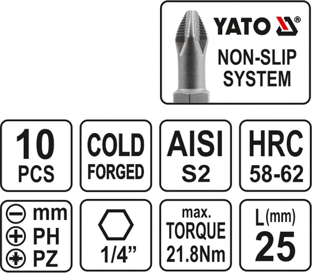 SCREWDRIVER BIT SET 25MM 10PCS (YT-0482)