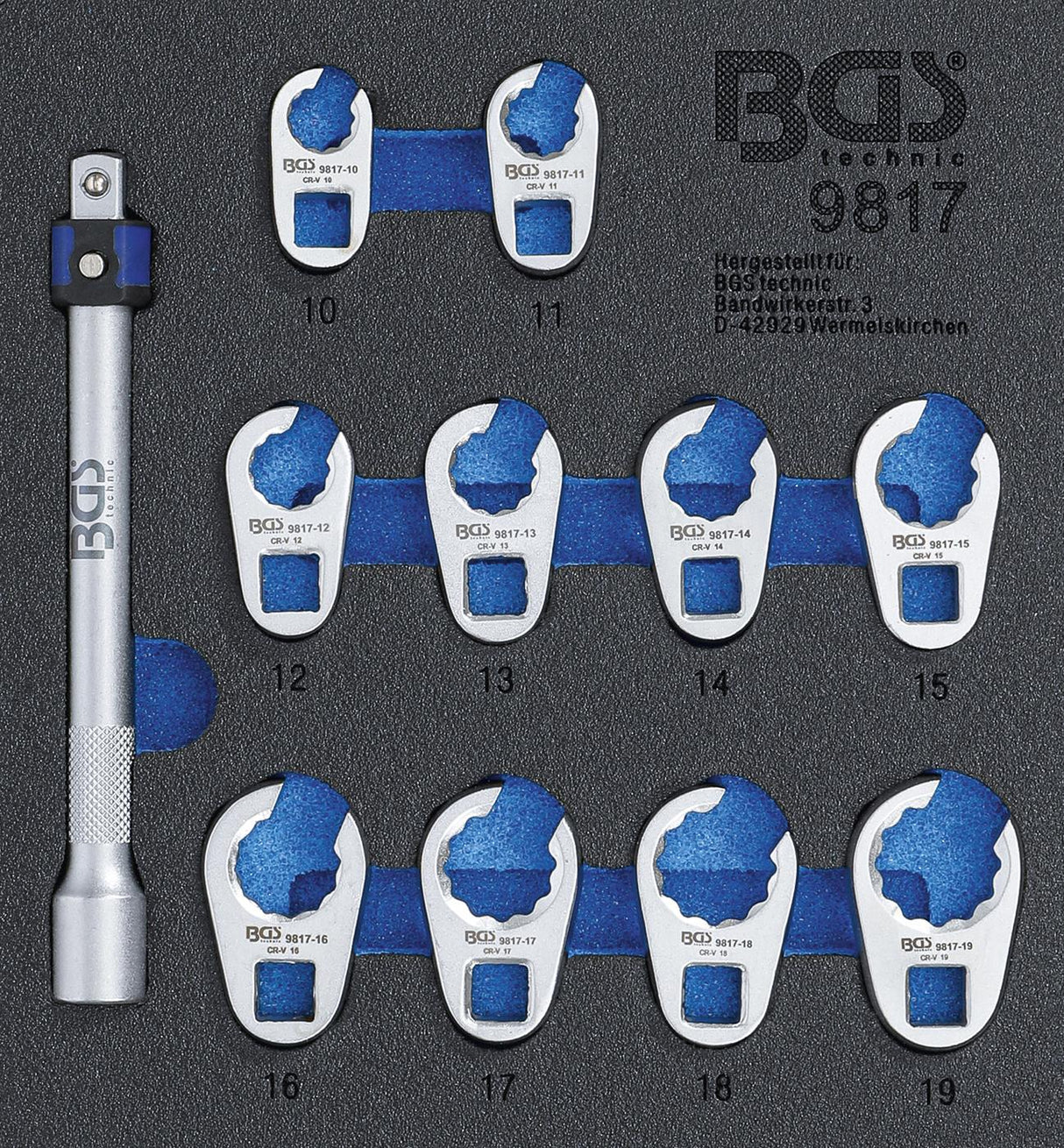 TOOL TRAY 1/6: CROWFOOT SPANNER SET | 10 MM (3/8") | 10 - 19 MM | 11 PCS. (9817)