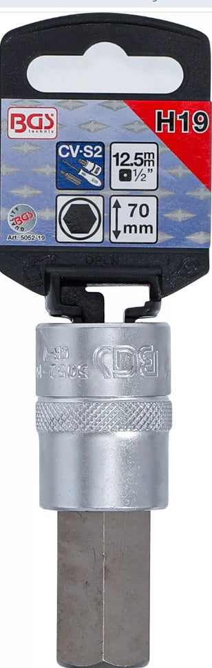 BIT SOCKET | 12.5 MM (1/2") | INTERNAL HEXAGON 19 MM (5052-19)