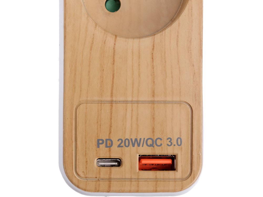POWER CORD/EXTENSION CORD WITH GROUNDING (WOOD IMITATION) | 5 SOCKETS + USB | 1.0 MM2 | 1.4 M (72344)