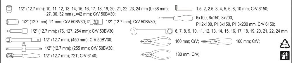 TOOL BOX W. TOOLS 62PCS (YT-3895)
