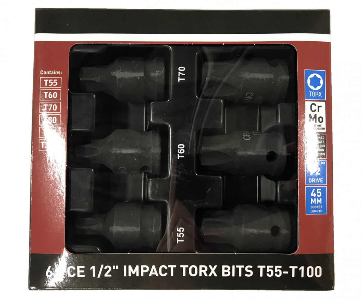 IMPACT BIT SET | 12.5 MM (1/2") | T-STAR (TORX) T55 - T100 | 6 PCS. (S1106)