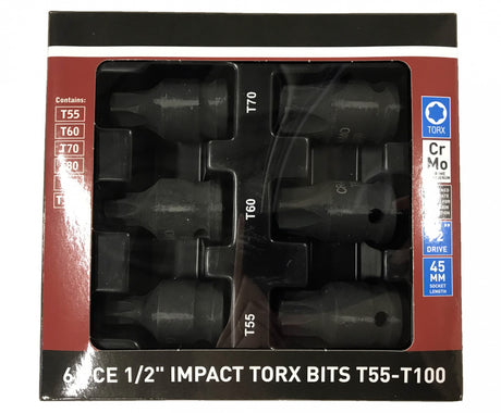 Iskuruuvikärkisarja | 12,5 mm (1/2") | T-Star (Torx) T55 - T100 | 6 kpl (S1106)