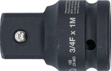 IMPACT SOCKET ADAPTOR | INTERNAL SQUARE 20 MM (3/4") - EXTERNAL SQUARE 25 MM (1") (195)
