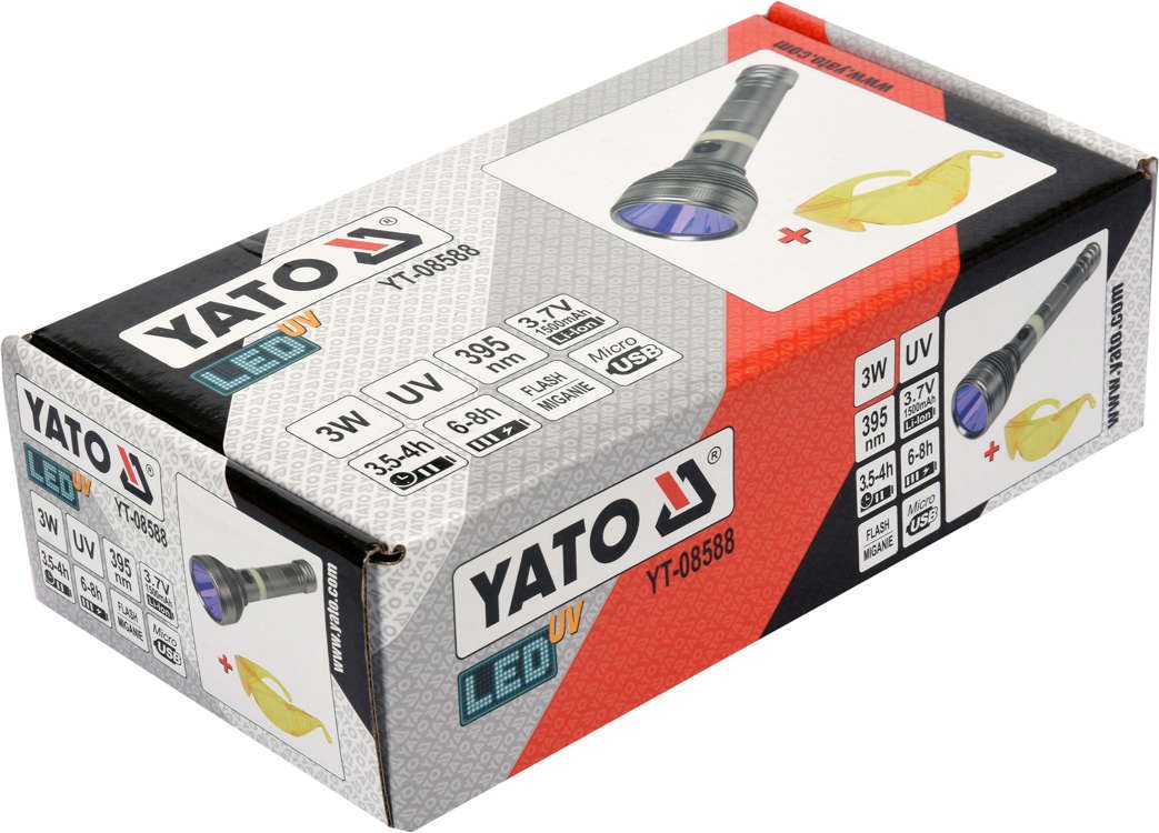 RECHARGEABLE UV FLASHLIGHT 3W, GLASSES (YT-08588)